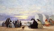 Eugene Boudin Beach Scene at Sunse oil on canvas